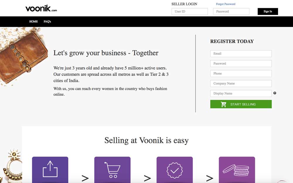 Voonik Seller Registration Step 1