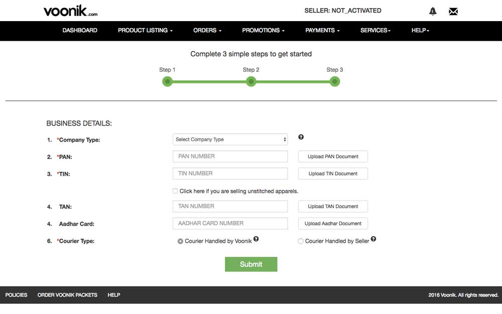 Voonik Seller Registration Step 4