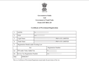 legal b.v. form Certificate Sample GST Registration Provisional