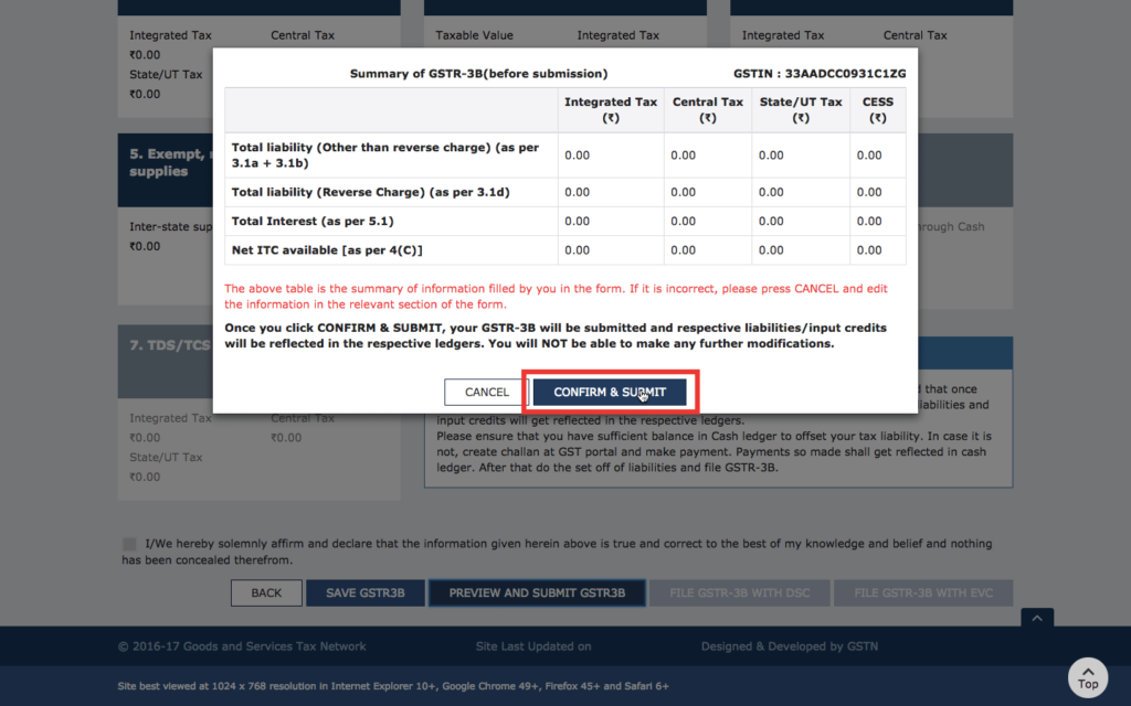 Confirm GSTR-3B Filing