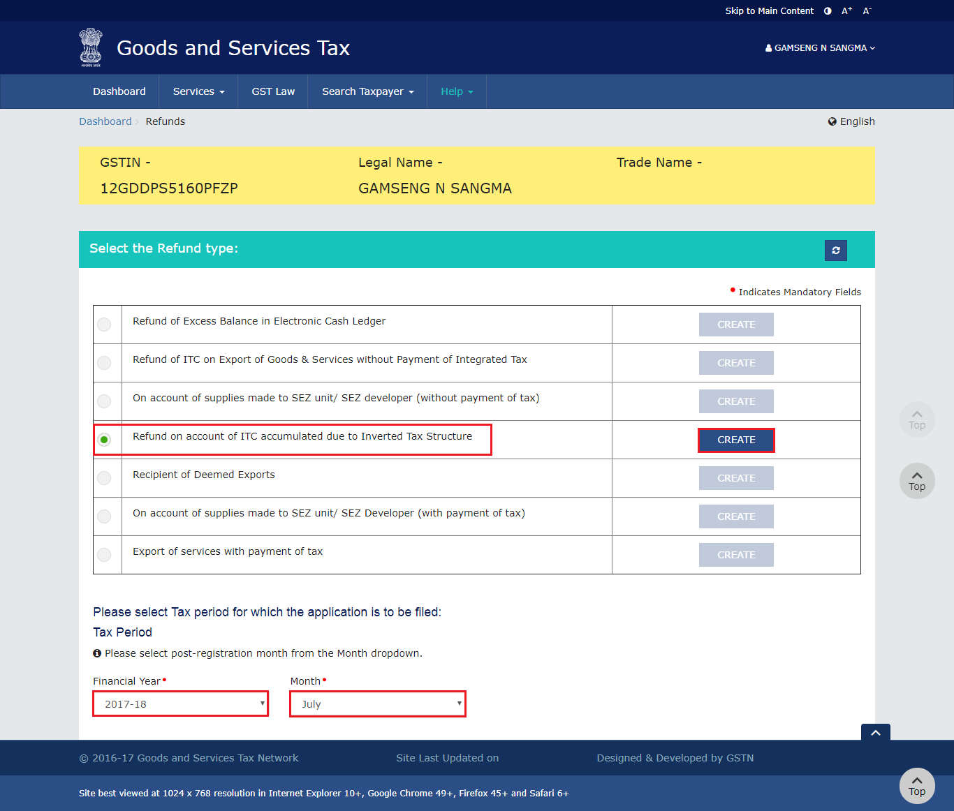 Step 2 - Unutilised Input Tax Credit Refund