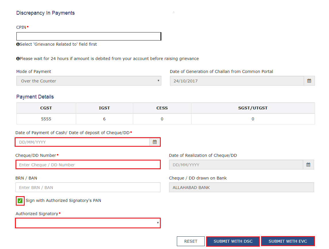 GST Ticket for Payment Problem