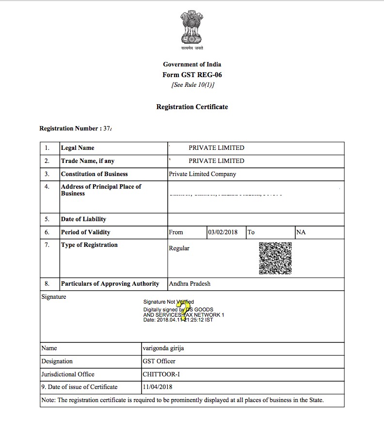 Sample GST Registration Certificate IndiaFilings Learning Centre