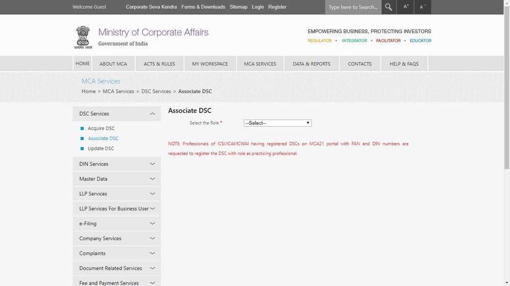  Register DSC on MCA - Role of the person 