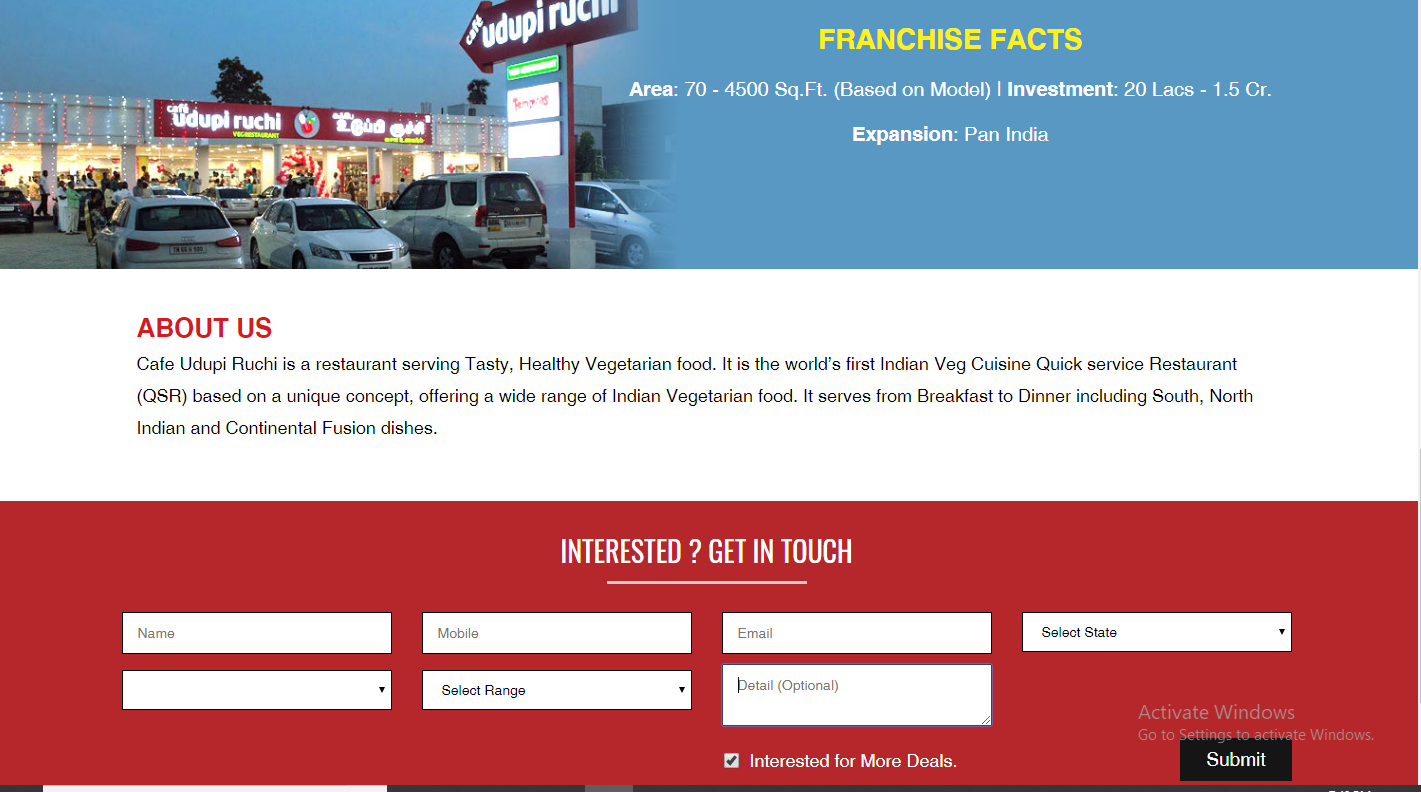 Cafe Udupi Ruchi Franchise Enrollment