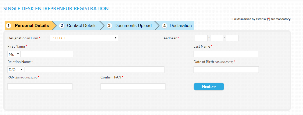 Andhra Pradesh fire license - Single Desk Portal Registration- Single Desk Portal Registration Form