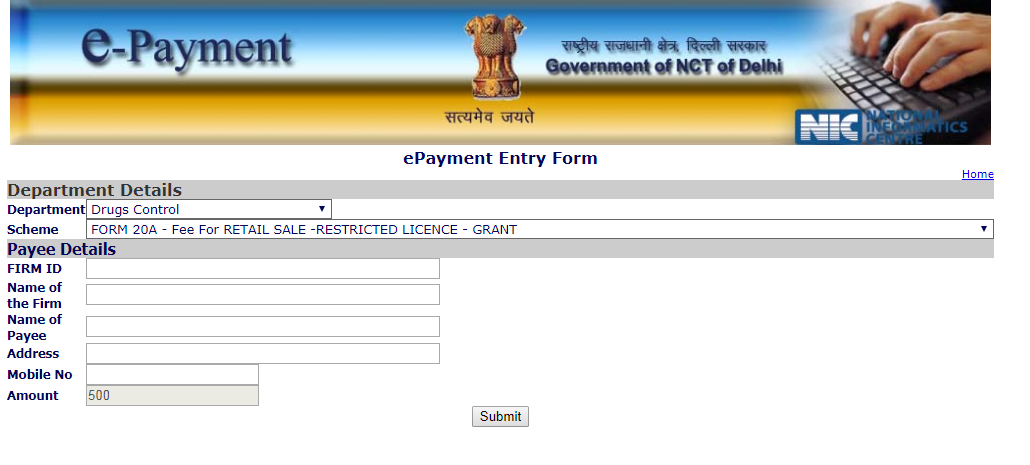 Delhi Drug License - e-Payment