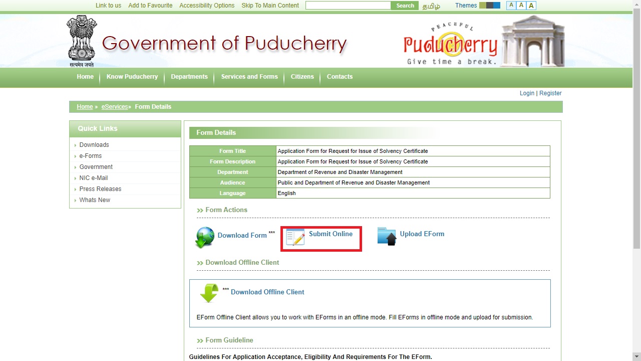 Puducherry-Solvency-Certificate-Submit-Online