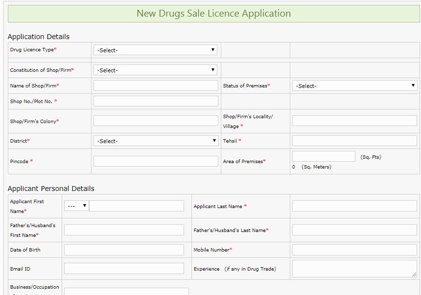 Madhya Pradesh Drug License - Drug Sale license application form