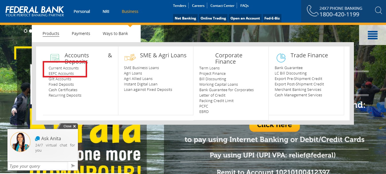 Step 3- Federal Bank Current Account