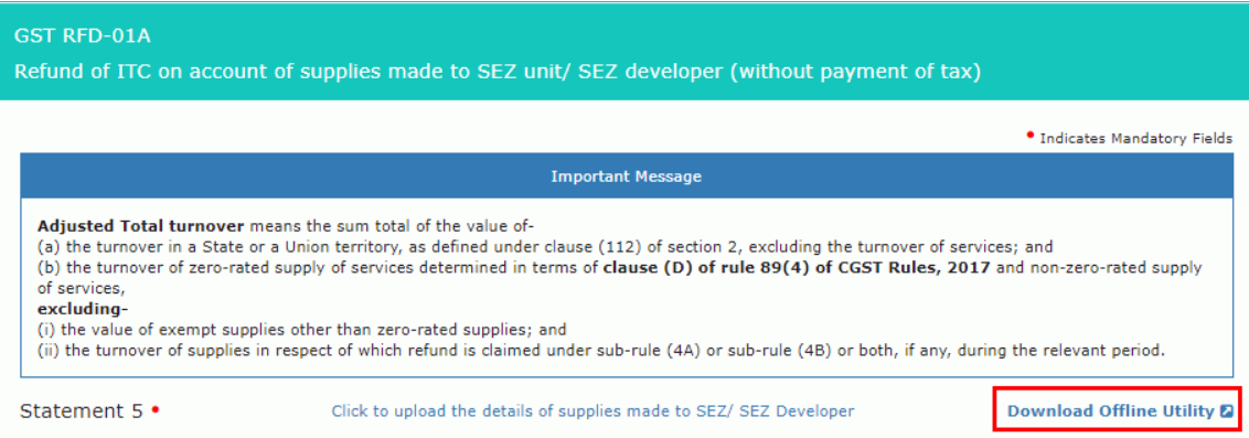 GST-Refund-Supply-to-SEZ-Download-Offline-Utility