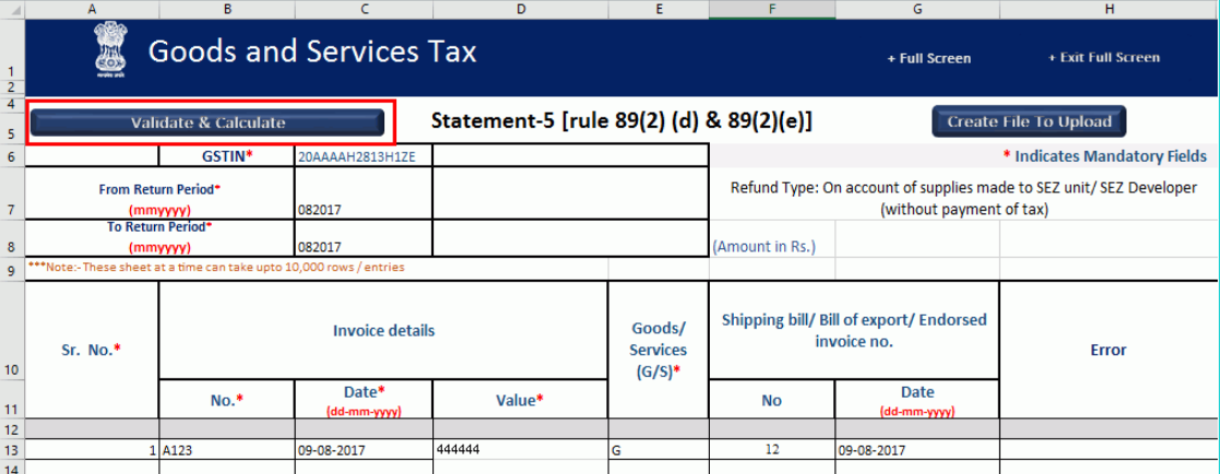 GST-Refund-Supply-to-SEZ-Invoice-Details