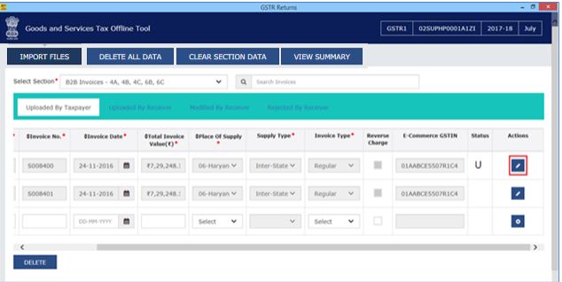 Image 10 Modify GSTR 1 Return File Using Returns Offline tool