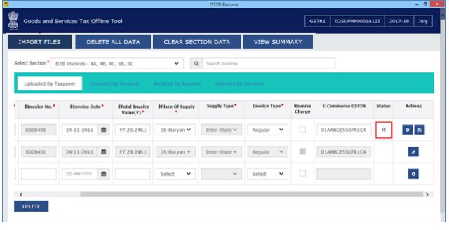 Image 13 Modify GSTR 1 Return File Using Returns Offline tool