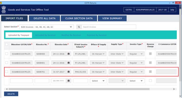 Image 15 Modify GSTR 1 Return File Using Returns Offline tool