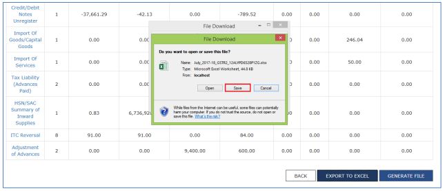 Image 6 Export to Excel Feature in Return Offline Tool