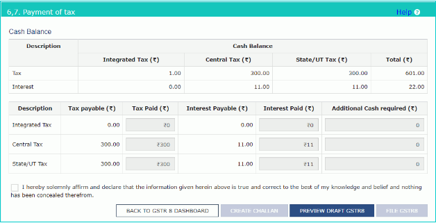 Payment of Tax page