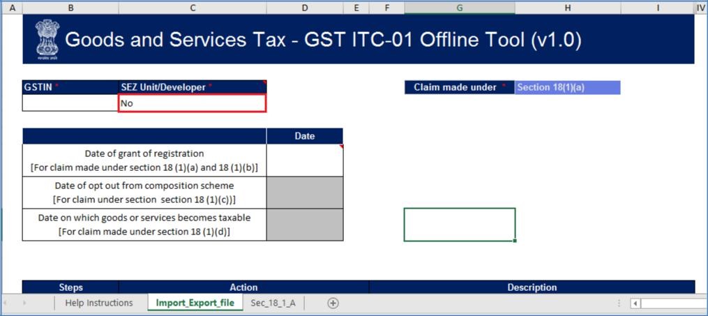 Step 3- Form GST ITC-01 Offline Tool