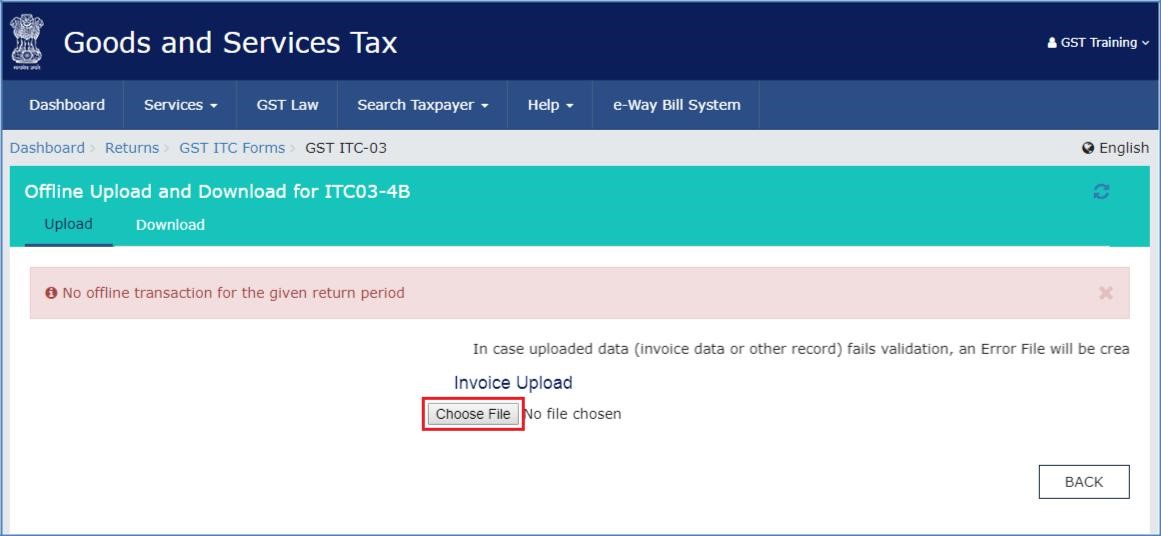 Step 5- Offline Filing of Form GST ITC-03