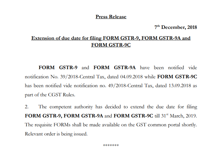 GSTR-9 extension press release