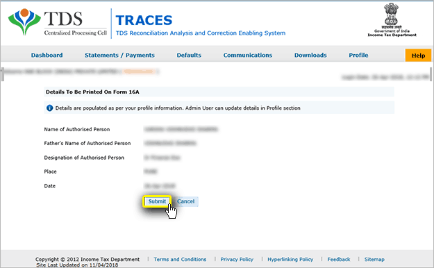 Step 5- Income Tax Form 16A