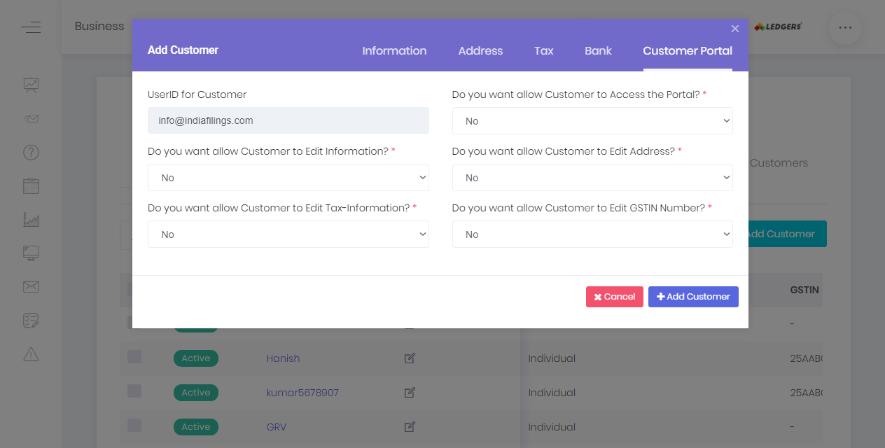 Sample Customer Verification Screen