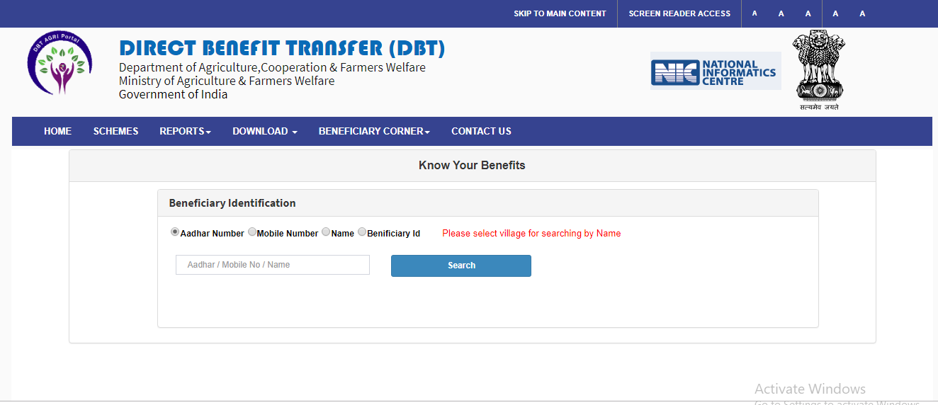 Direct Benefit Transfer-Beneficiary Identification