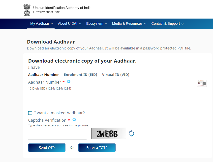 e-Aadhar OTP