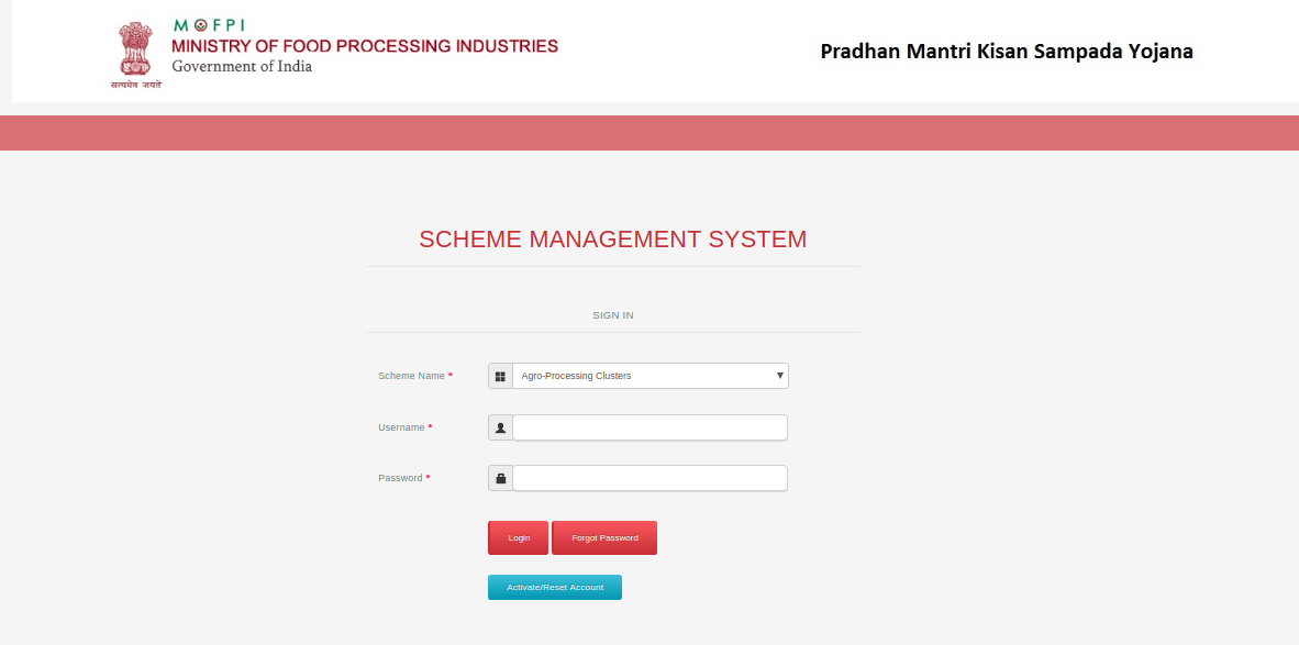 Agro Processing Cluster - Login Page