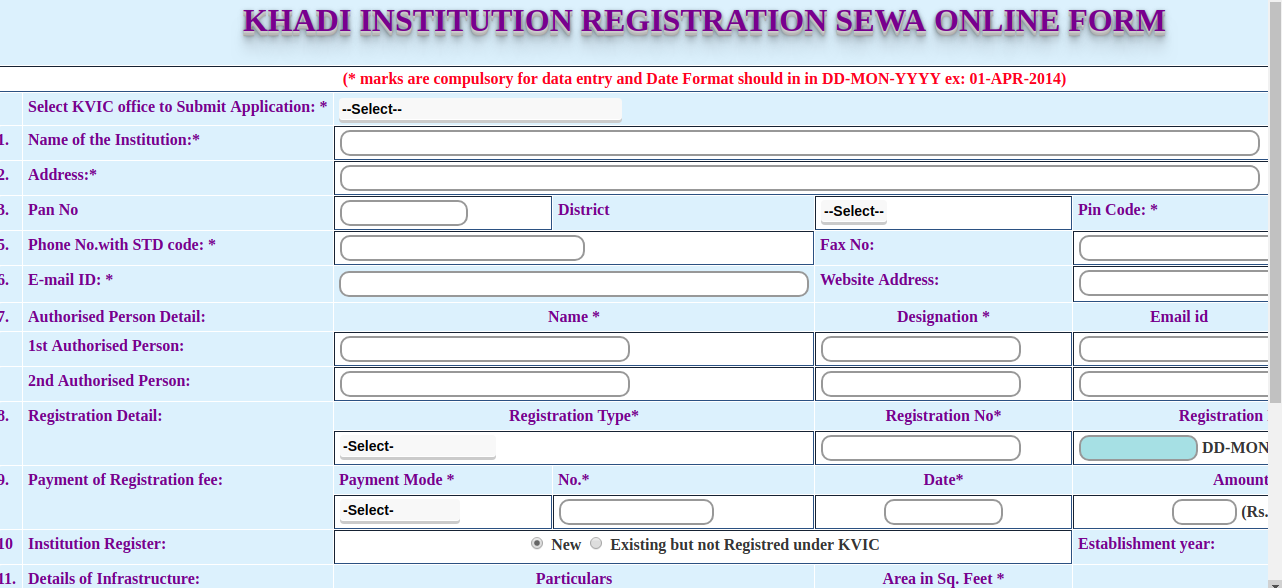 KVIC Registration of Institution - Application Form