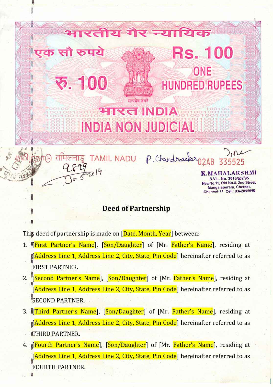 Partnership Deed Format