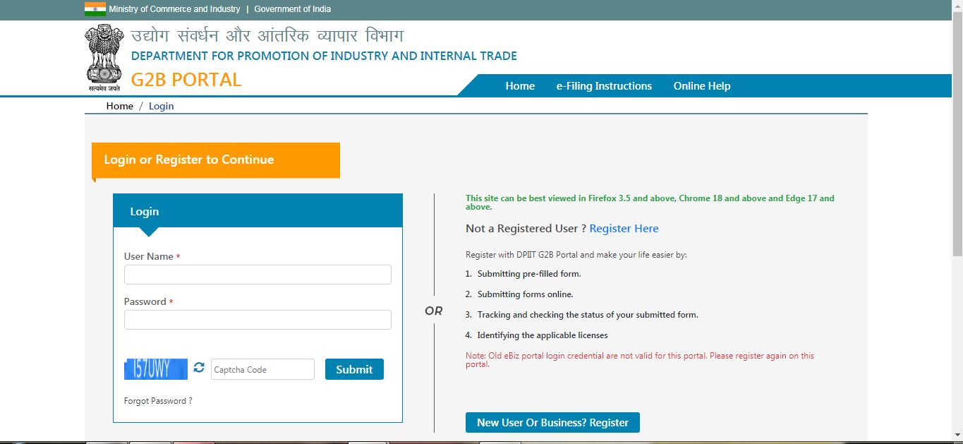 Industrial License (IL) - DPIIT User Login