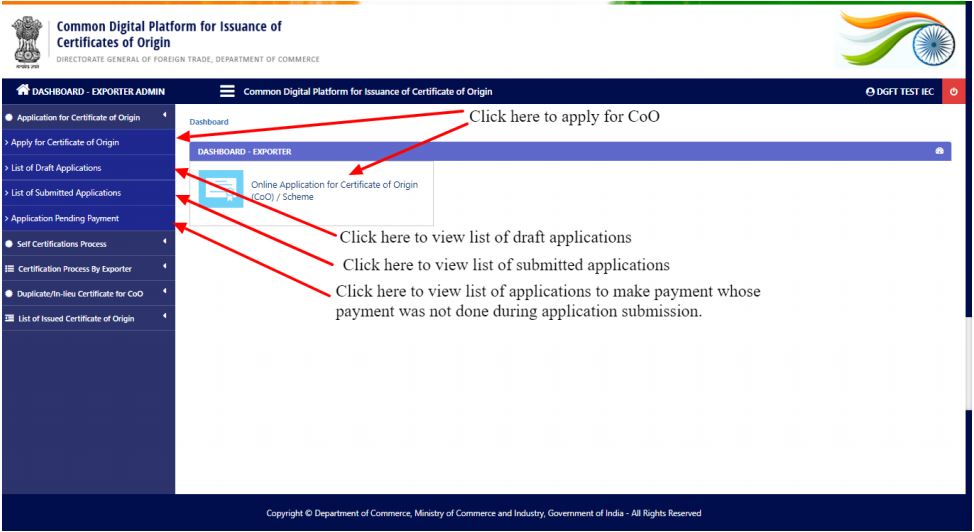 Electronic filing and Issuance of Preferential Certificate of Origin (CoO) - CoO Application