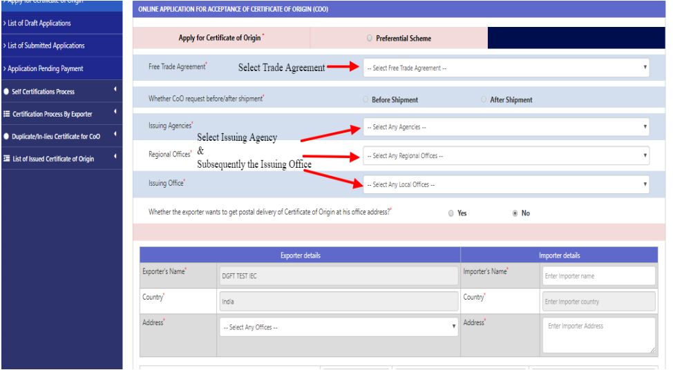 Electronic filing and Issuance of Preferential Certificate of Origin (CoO) - CoO Application2