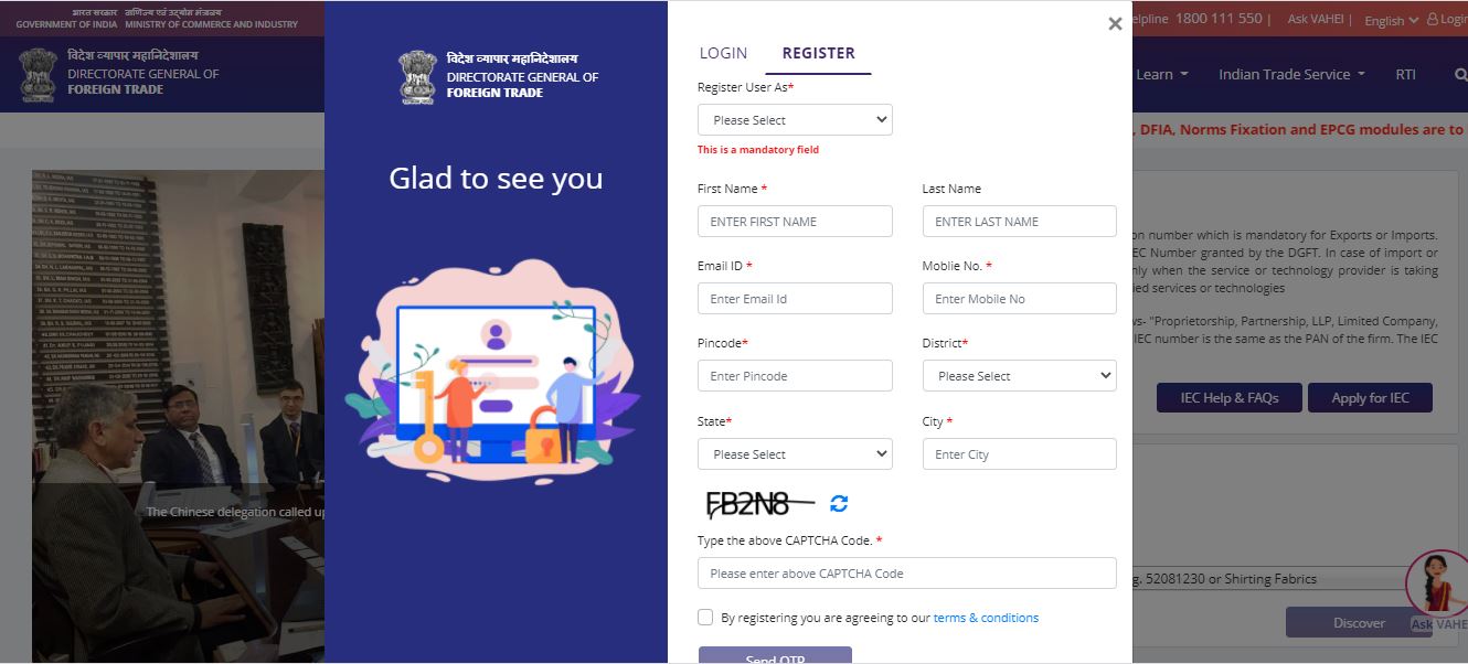 Registration of IECs in the new DGFT Platform - User Registration