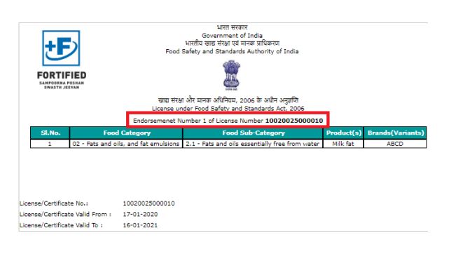 FSSAI +F Endorsement Certificate - Application6