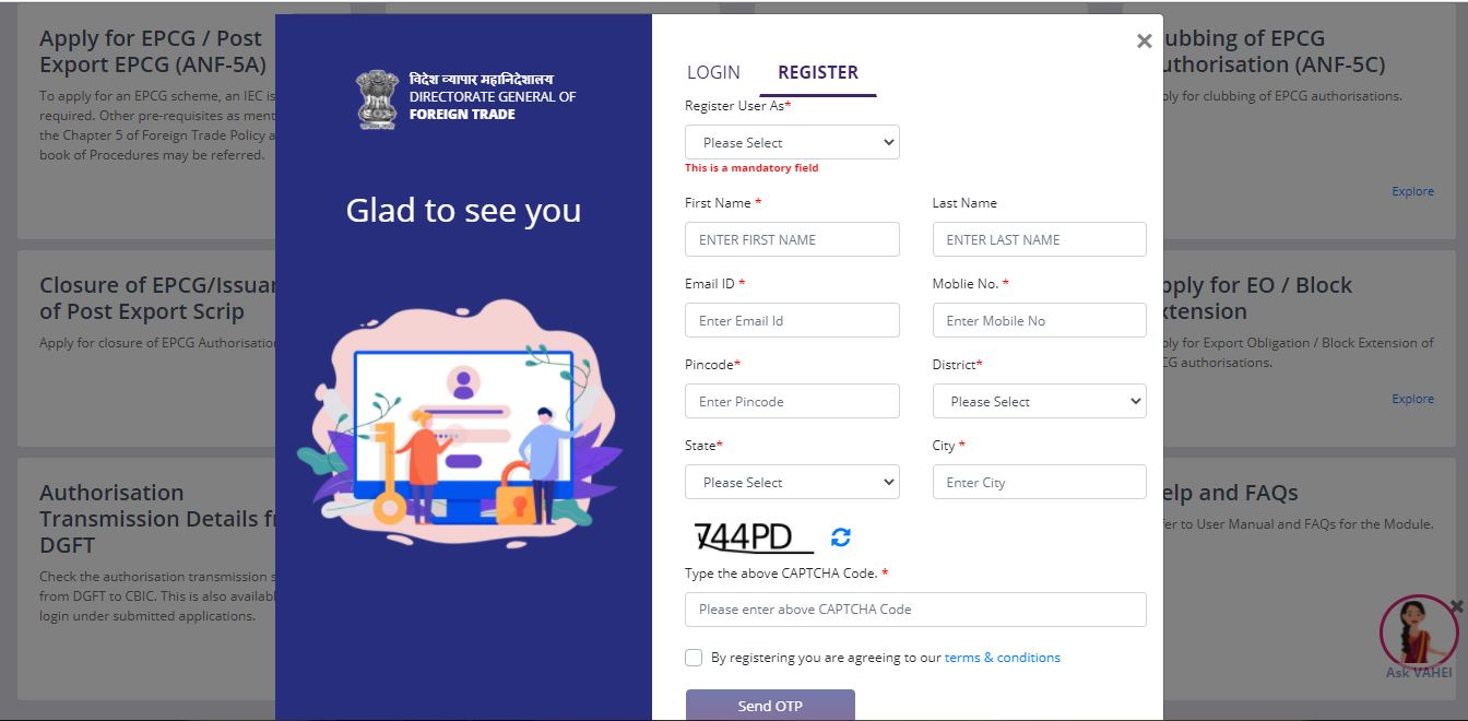 DGFT online e- EPCG Committee Module - DGFT User Registration