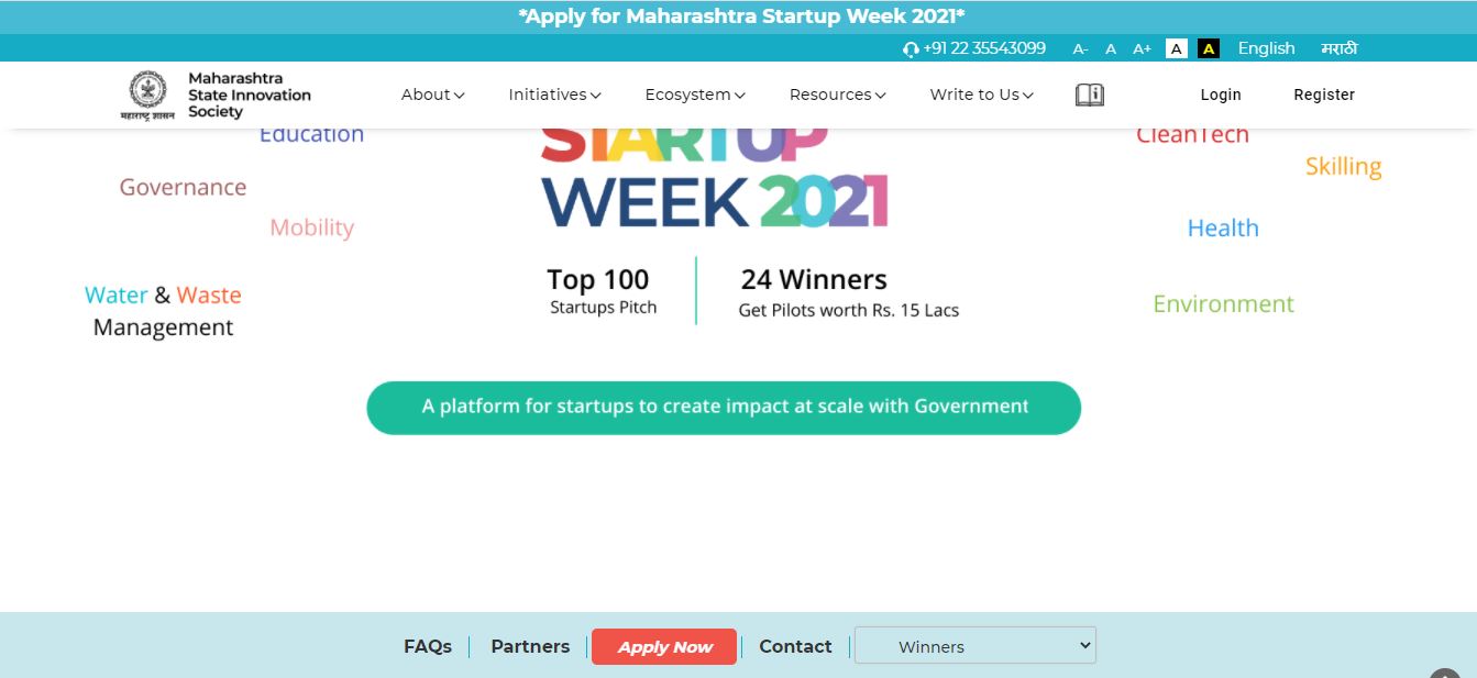 Maharashtra Startup Week 2021 - MSInS Apply Page