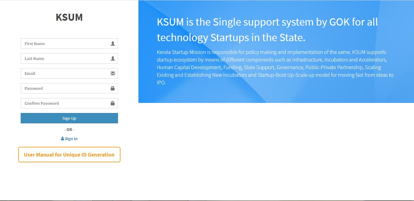 KSUM Unique ID for Startup - Signin