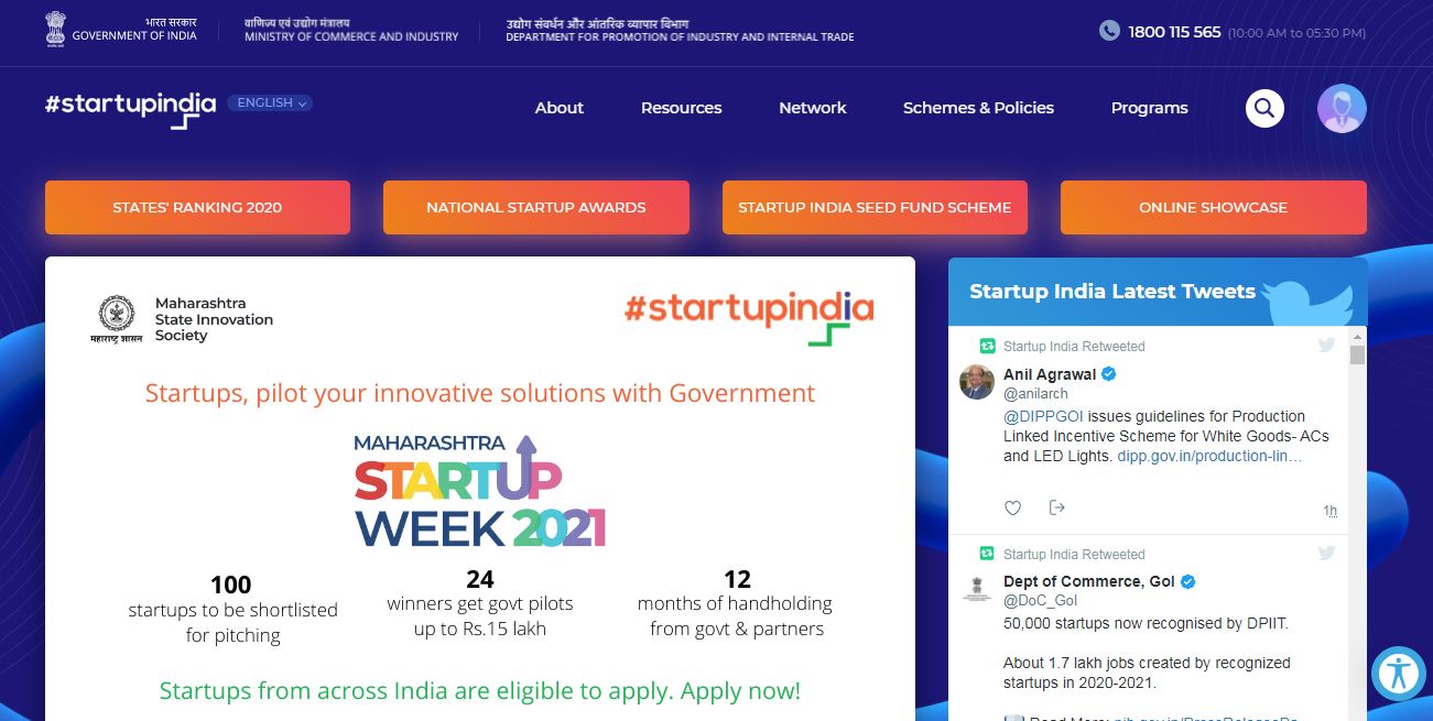 Startup India Home Page