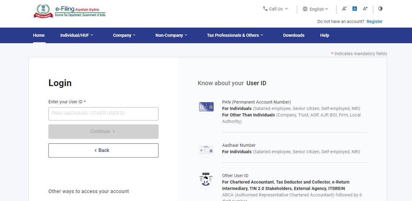 Procedure to File Form 10A on New E-Filing Portal - Login