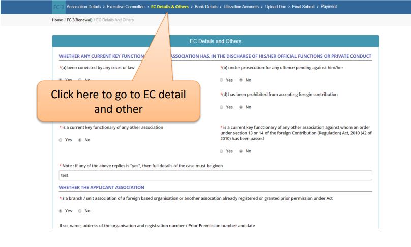 Extension of the validity period of the FCRA registration certificate - EC Details Forms