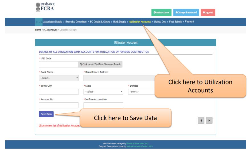 Extension of the validity period of the FCRA registration certificate - Utilization Accounts Forms