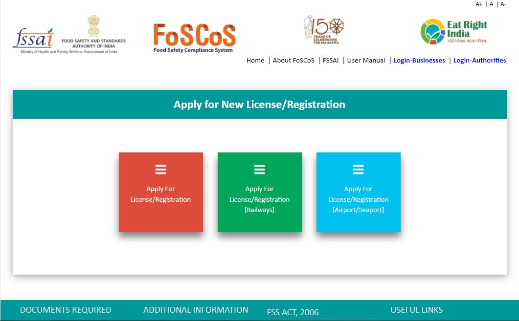 FSSAI introduces New Methodology for FoSCoS user ID - New License Registration