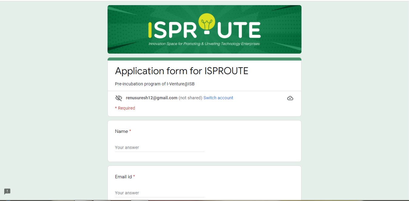 ISPROUTE Pre-Incubation Program Application