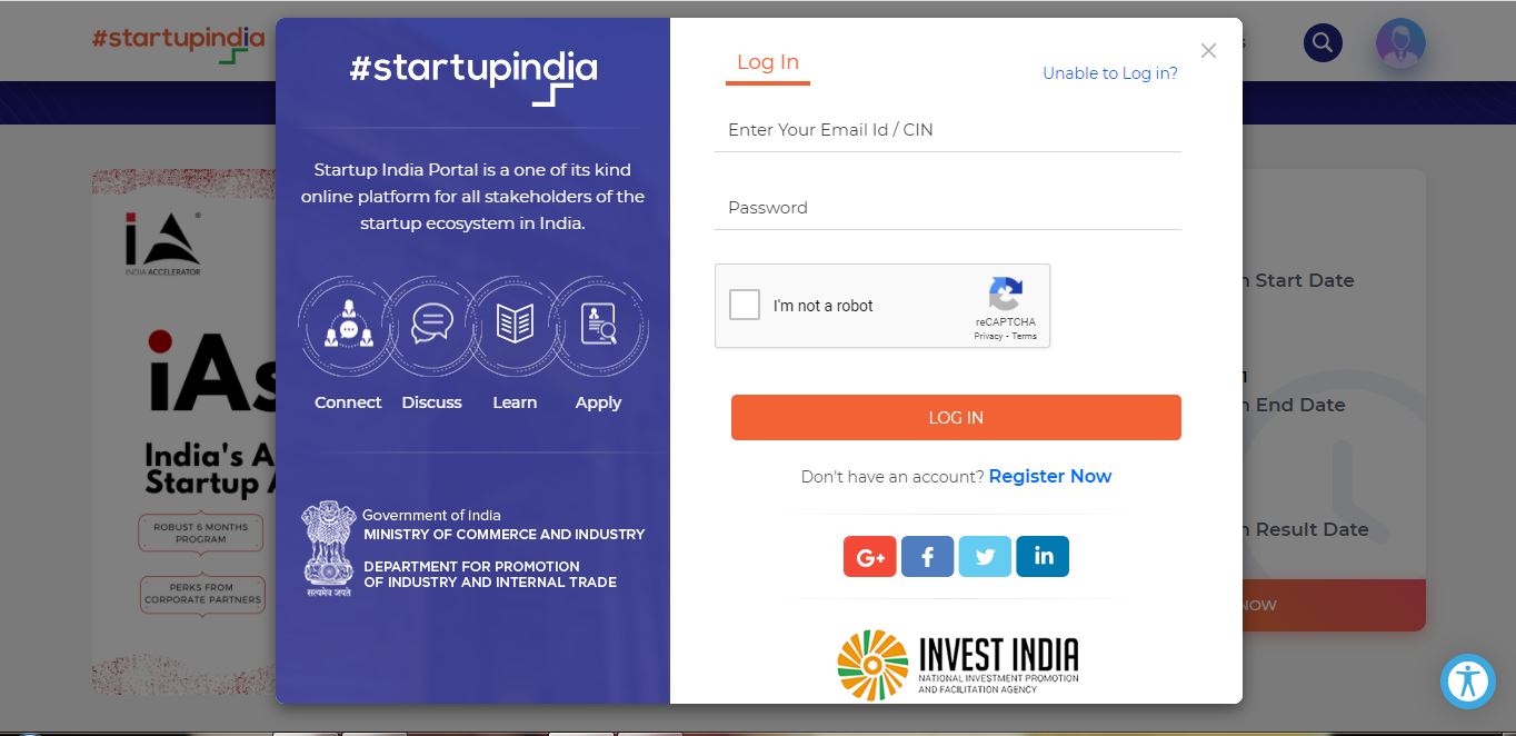 iAspire - Startup India Accelerator Programs - Login