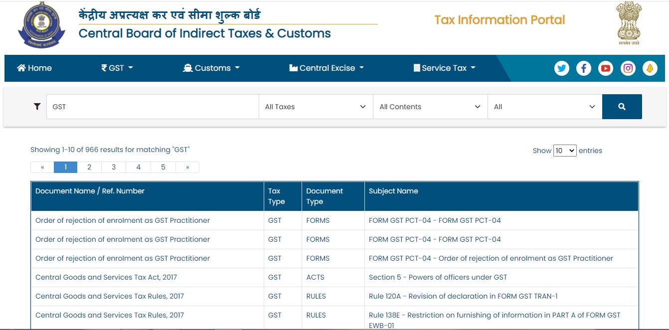 CBIC Tax Information Portal - Details