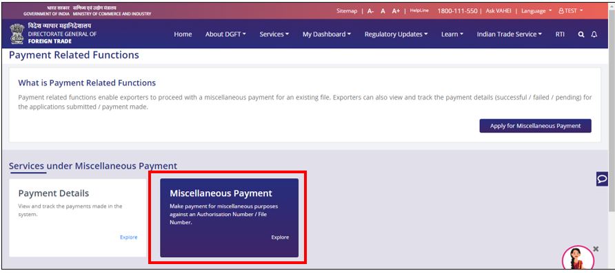 Miscellaneous Payments in DGFT System - DGFT 2