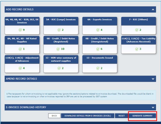 Generate Summary - Improvements in GSTR-1 – Phase-II