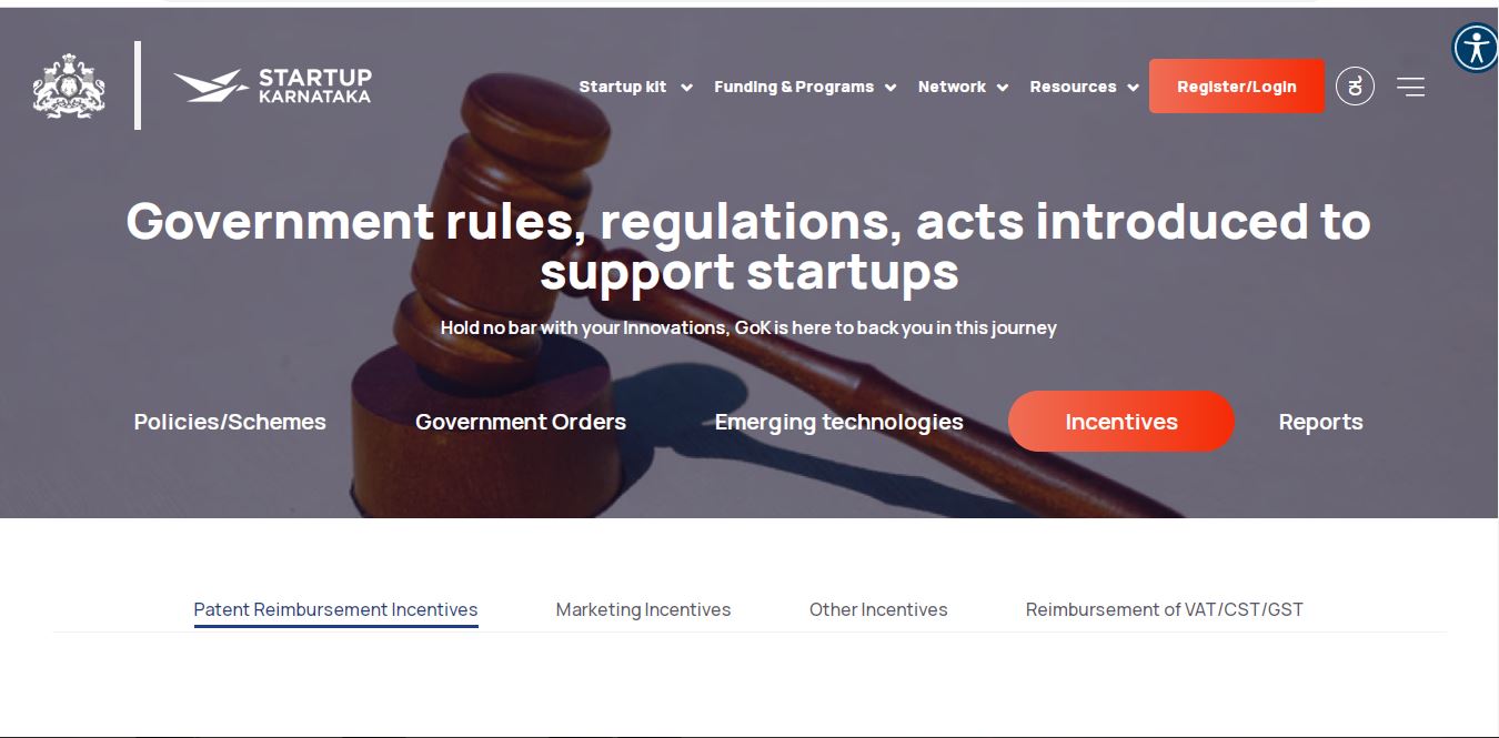 Karnataka Patent Reimbursement Incentive for Startups - Homepage